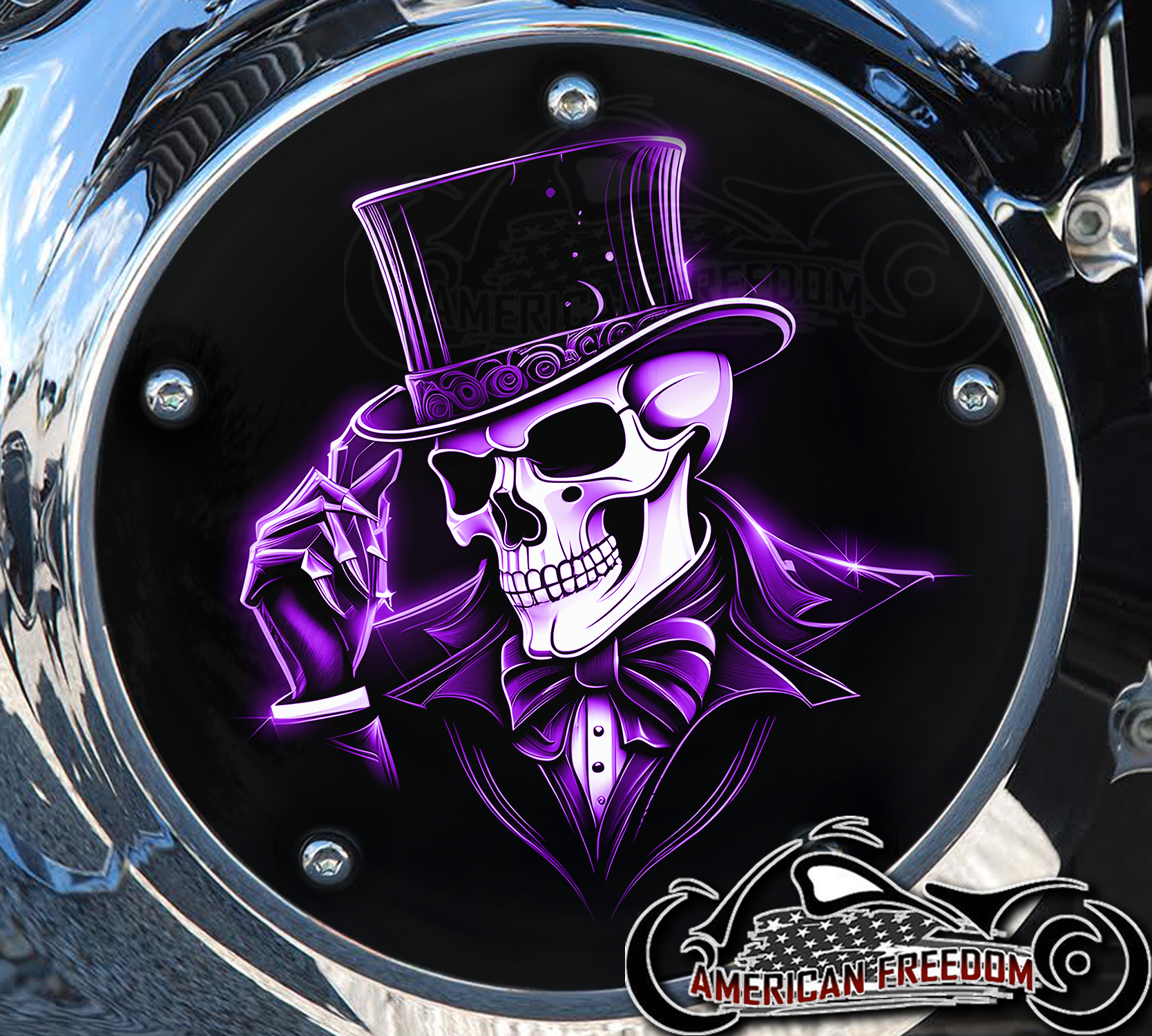 Custom Derby Cover - Top Hat Skull (Purple)